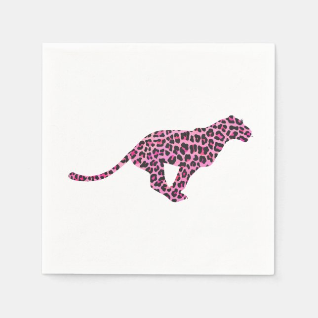 Silhouette Pink and Black Leopard Paper Napkins (Front)