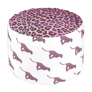 Silhouette Pink and Black Leopard Pouf