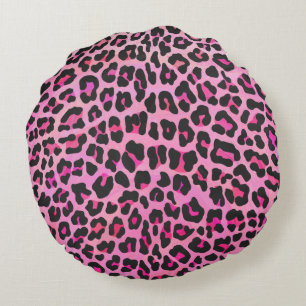 Silhouette Pink and Black Leopard Round Pillow