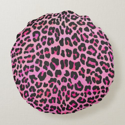 Silhouette Pink and Black Leopard Round Pillow