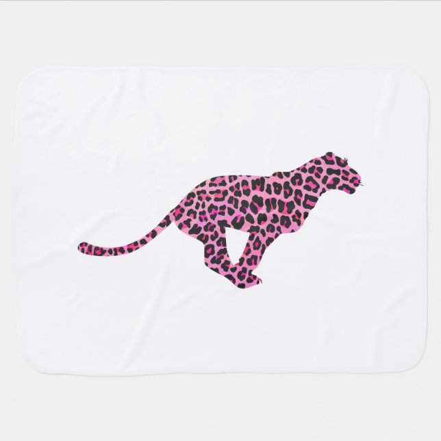 Silhouette Pink and Black Leopard Swaddle Blanket (Horizontal)
