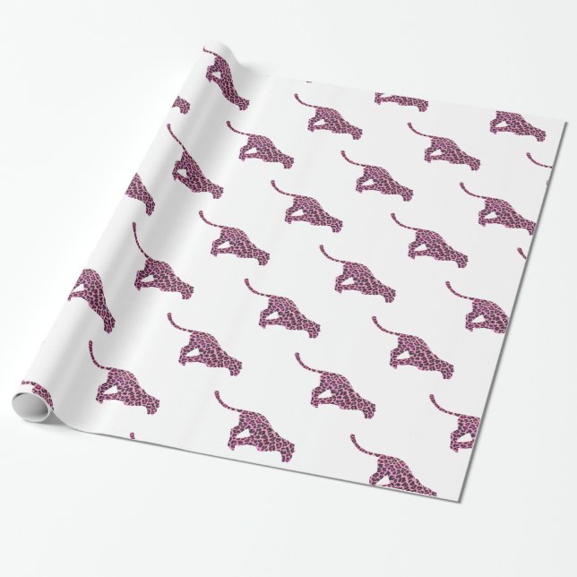 Silhouette Pink and Black Leopard Wrapping Paper (Unrolled)