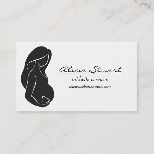 Silhouette Pregnant Woman Belly Heart Business Card
