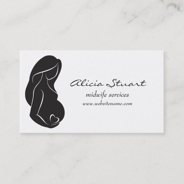 Silhouette Pregnant Woman Belly Heart Business Card (Front)