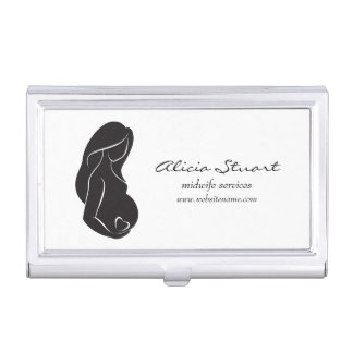 Silhouette Pregnant Woman Belly Heart Business Card Holder