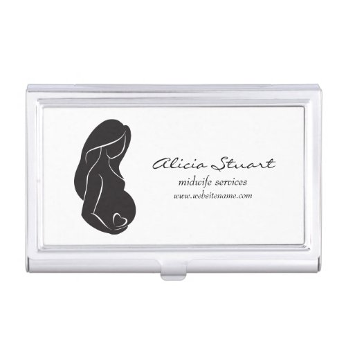 Silhouette Pregnant Woman Belly Heart Business Card Holder