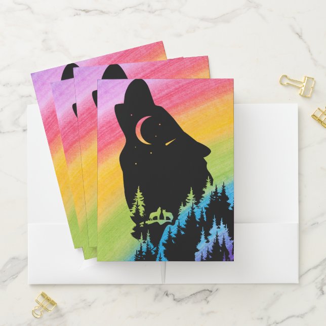 Silhouette Rainbow Wolf Pocket Folder (In Situ)
