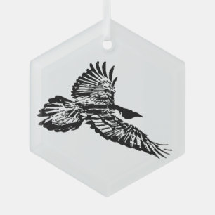 Silhouette Raven in Flight Bird Wildlife Nature Glass Ornament