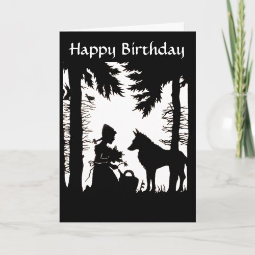 Silhouette Red Riding Hood Wolf Woods Birthday Card