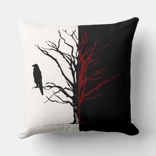 Silhouette Reversible Black Bird Raven Throw Pillow
