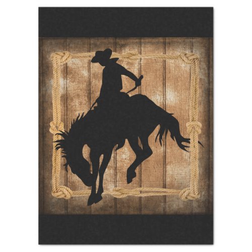 Silhouette Rodeo Cowboy on Bucking Bronco Horse Tissue Paper