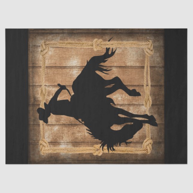 Silhouette Rodeo Cowboy on Bucking Bronco Horse Tissue Paper (Front)