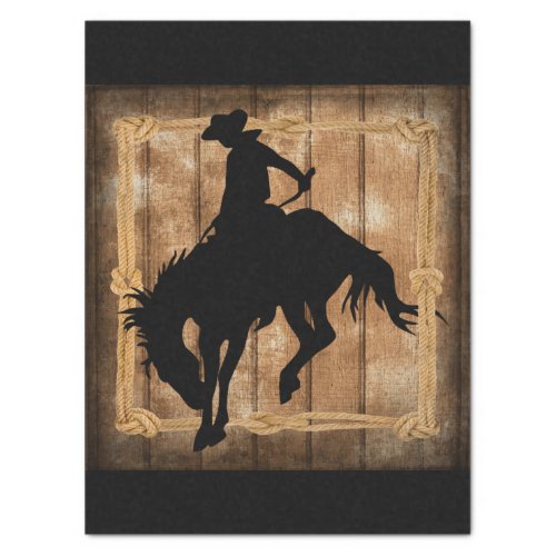 Silhouette Rodeo Cowboy on Bucking Bronco Horse Tissue Paper