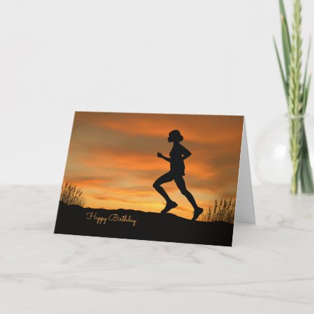 Silhouette Runner With A Sunset Birthday Card