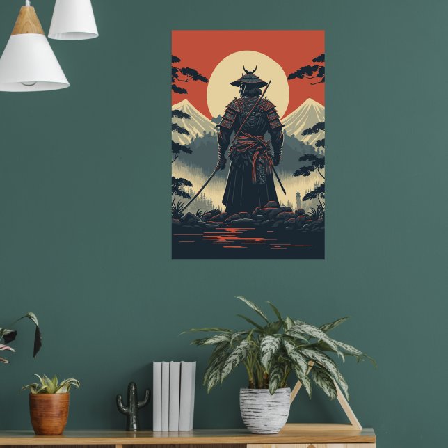 Silhouette Samurai Warrior Moon Poster (Living Room 1)