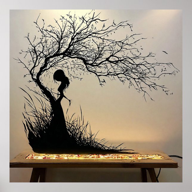 Silhouette Scene of Woman with Nature-Themed Poster (Front)