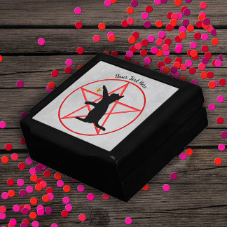 Silhouette Sitting black Cat Gold Star Pentagram Gift Box