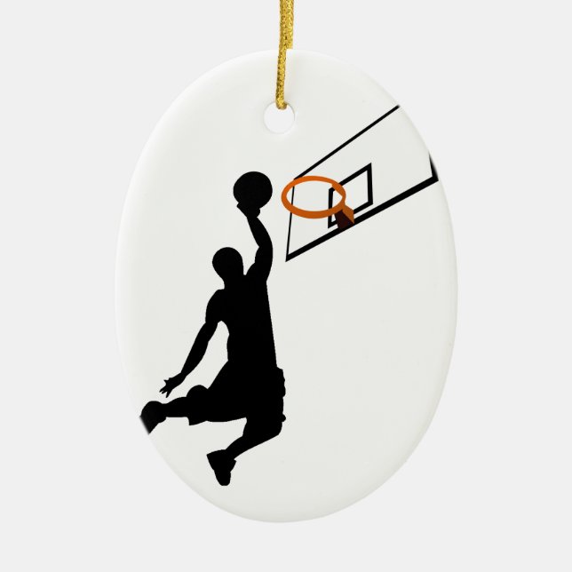 Silhouette Slam Dunk Basketball Player Ceramic Ornament (Front)