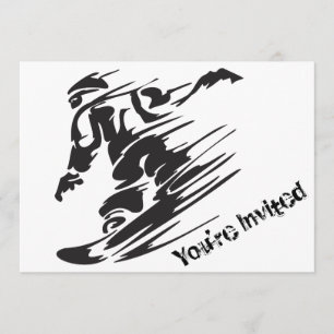 Silhouette Snowboarding Mountain Birthday Invite