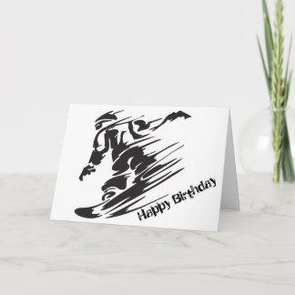 Silhouette Snowboarding Mountain Happy Birthday Card