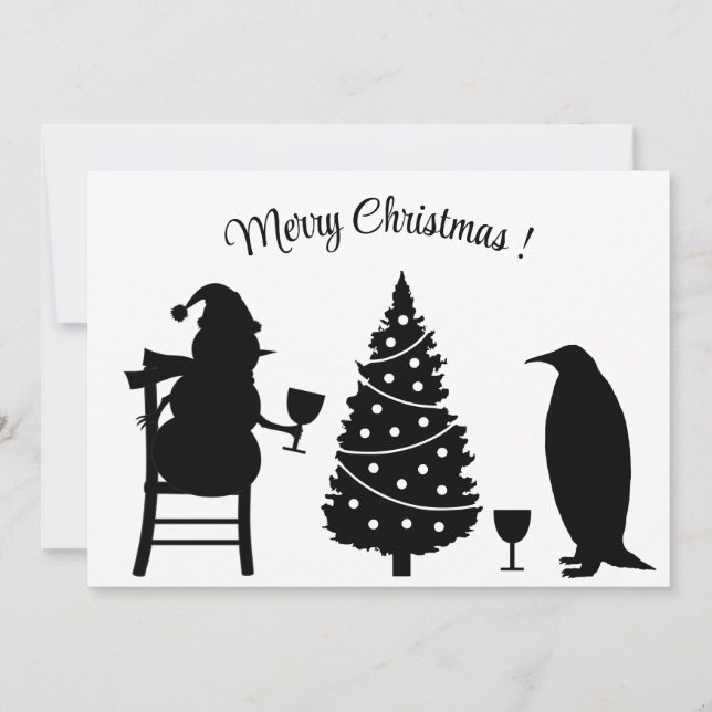 silhouette snowman penguin christmas elegant invitation (Front)