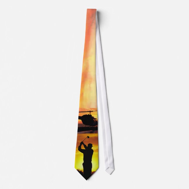 silhouette Sunset Helicopter Golf Neck Tie (Front)