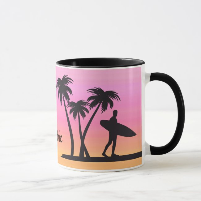 Silhouette Surfer at Pink Sunset Sports Mug
