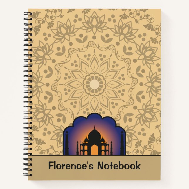 Silhouette Taj Mahal Personalized Name Notebook (Front)