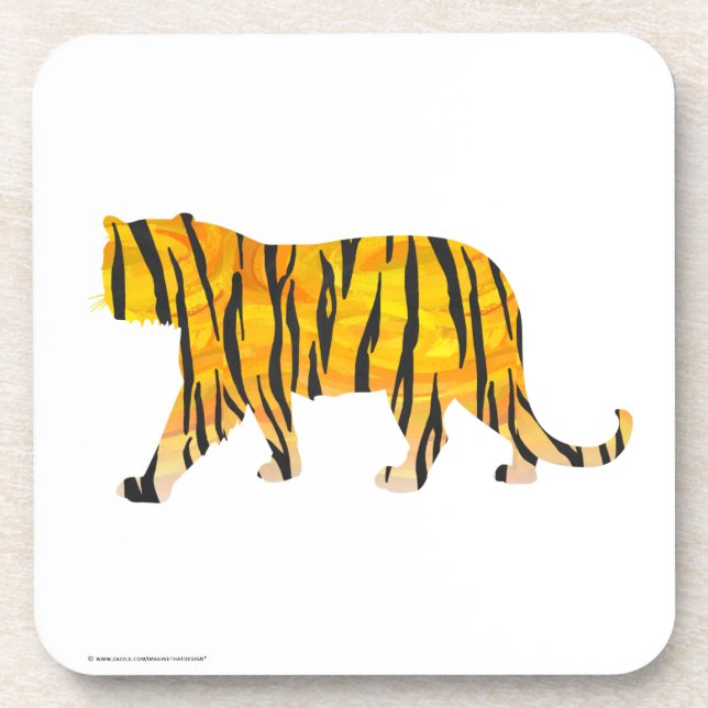 Silhouette Tiger Black and Orange Beverage Coaster (Front)