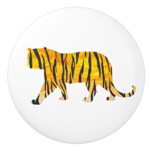 Silhouette Tiger Black and Orange Ceramic Knob