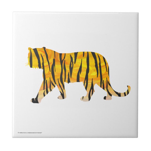 Silhouette Tiger Black and Orange Ceramic Tile (Front)