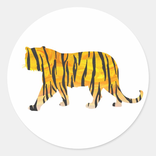 Silhouette Tiger Black and Orange Classic Round Sticker (Front)