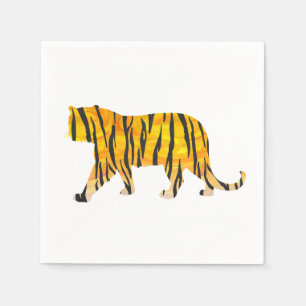 Silhouette Tiger Black and Orange Paper Napkins