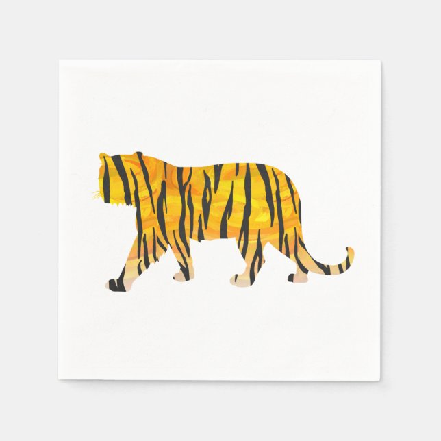 Silhouette Tiger Black and Orange Paper Napkins (Front)