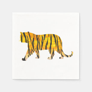 Silhouette Tiger Black and Orange Paper Napkins