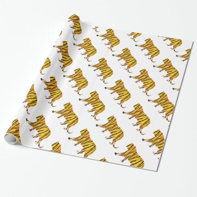 Silhouette Tiger Black and Orange Wrapping Paper (Unrolled)
