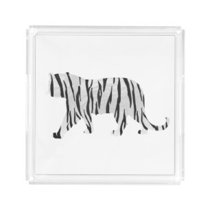 Silhouette Tiger Black and White Acrylic Tray
