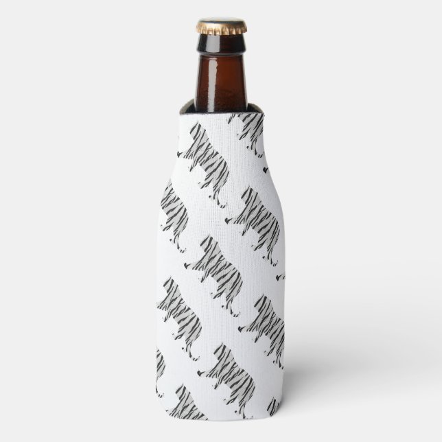 Silhouette Tiger Black and White Bottle Cooler (Bottle Front)