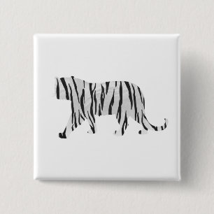 Silhouette Tiger Black and White Button