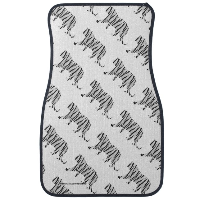 Silhouette Tiger Black and White Car Floor Mat (Front)