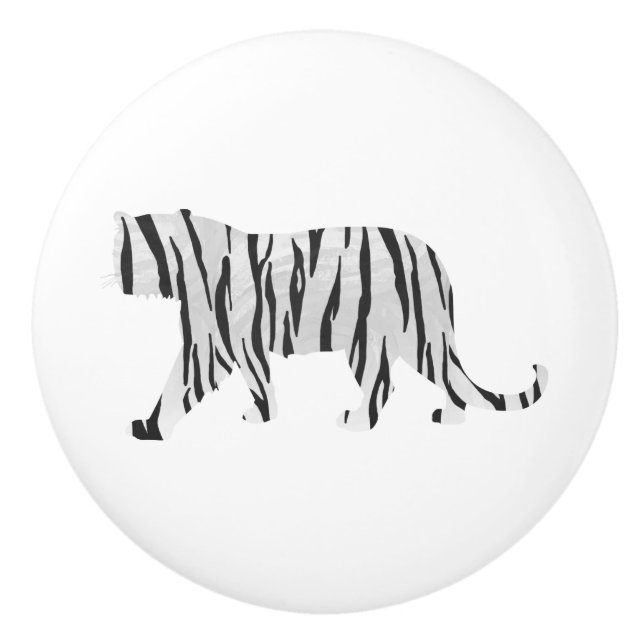 Silhouette Tiger Black and White Ceramic Knob (Front)