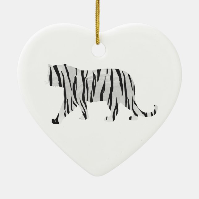Silhouette Tiger Black and White Ceramic Ornament (Back)