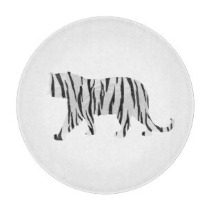 Silhouette Tiger Black and White Cutting Board