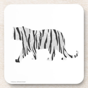 Silhouette Tiger Black and White Drink Coaster