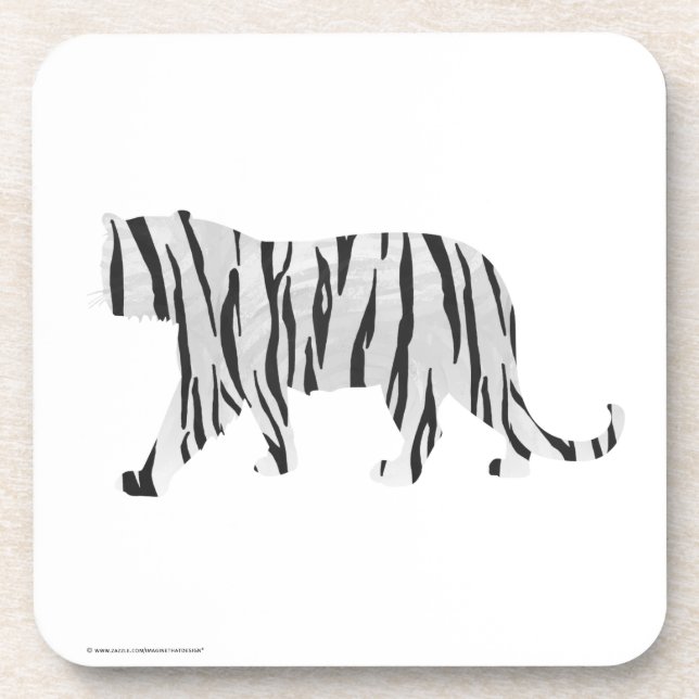 Silhouette Tiger Black and White Drink Coaster (Front)