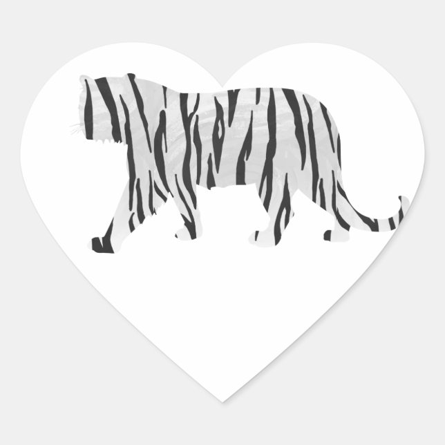 Silhouette Tiger Black and White Heart Sticker (Front)