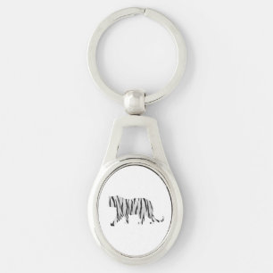 Silhouette Tiger Black and White Keychain
