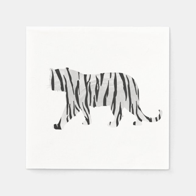 Silhouette Tiger Black and White Paper Napkins (Front)