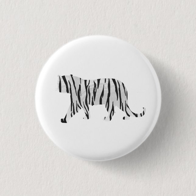 Silhouette Tiger Black and White Pinback Button (Front)