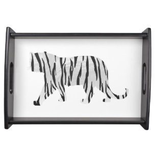 Silhouette Tiger Black and White Serving Tray